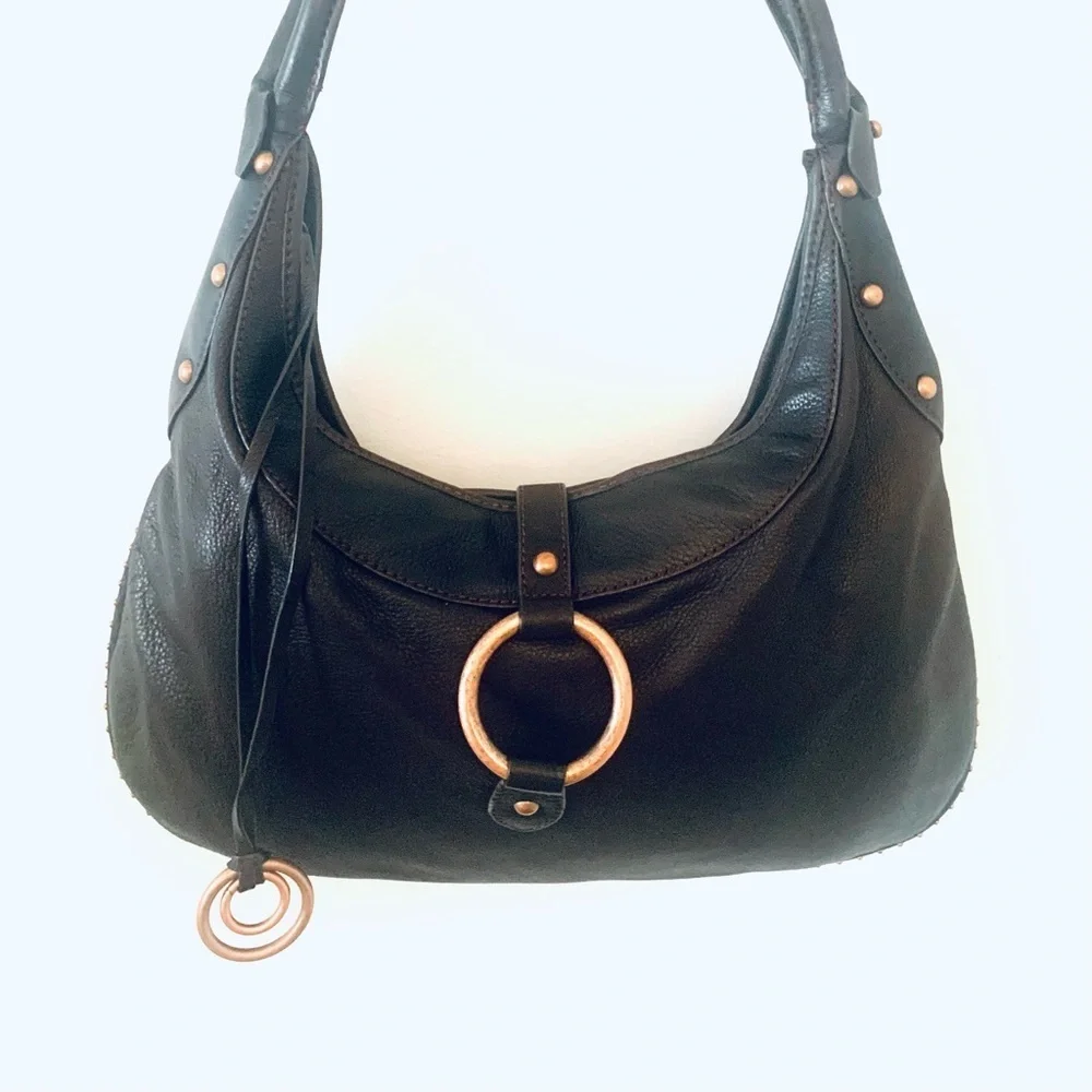KATE LANDRY Brown Large Leather Hobo Shoulder Handbag